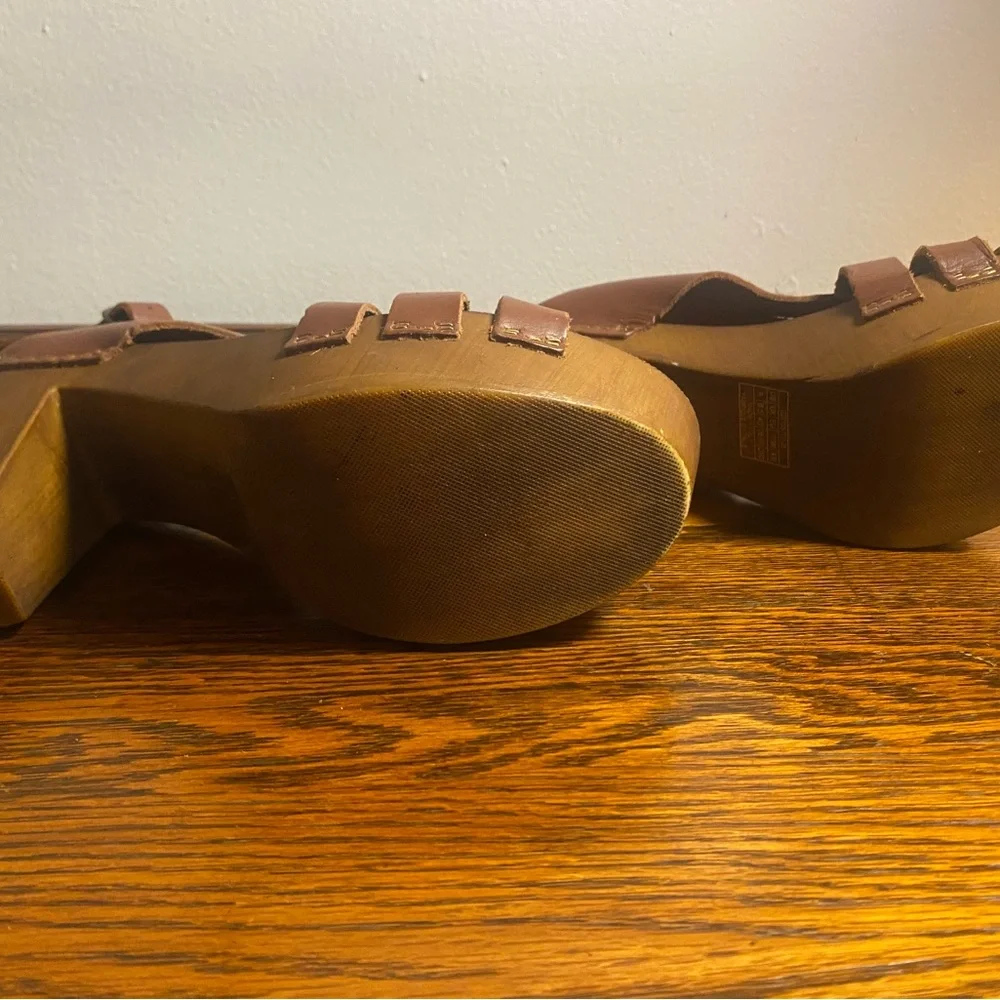 Levi’s Boho Chunky Braided Leather & Wood Platform Sandals Women’s Size 8